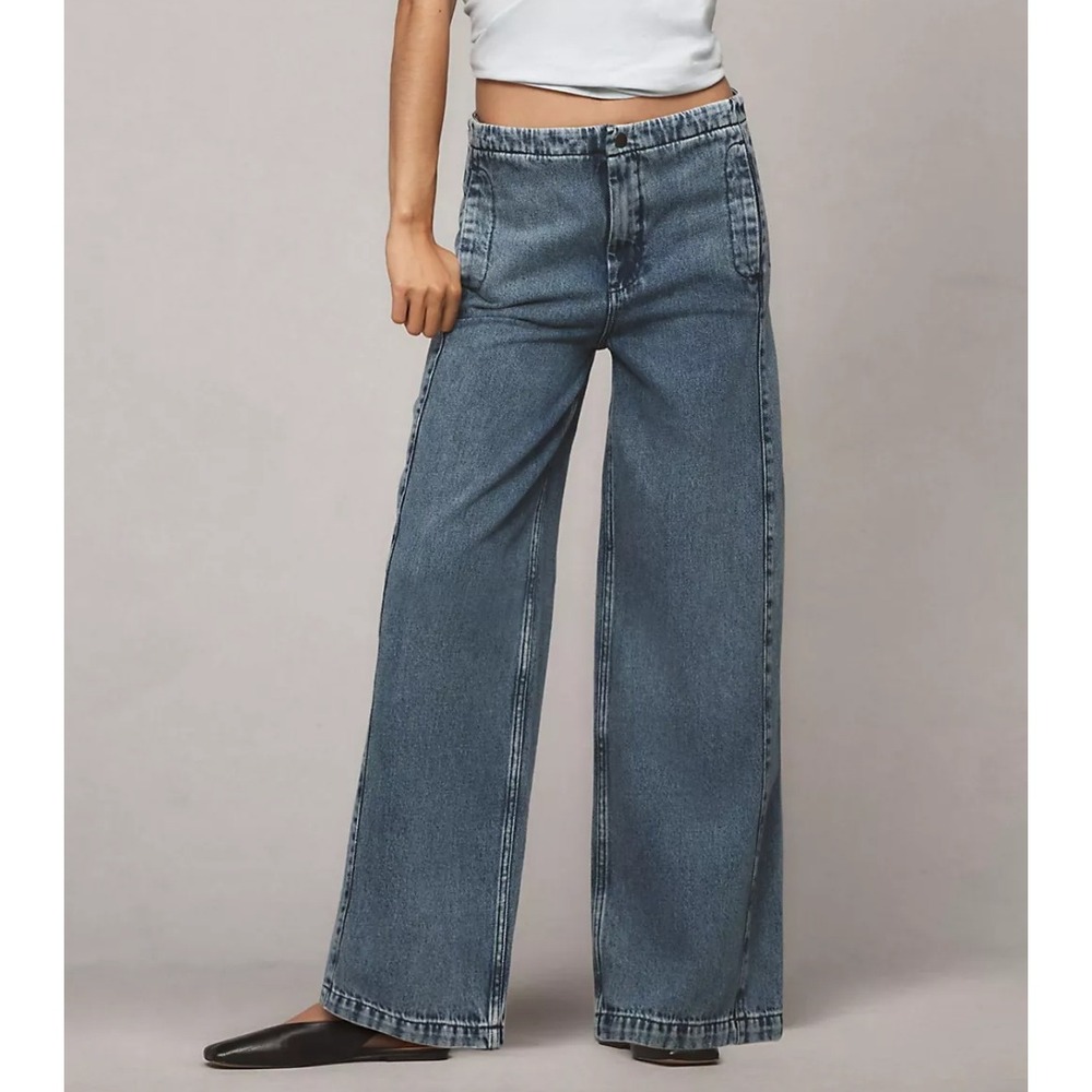 Pilcro Pull-On High-Rise Wide-Leg Track Jeans
